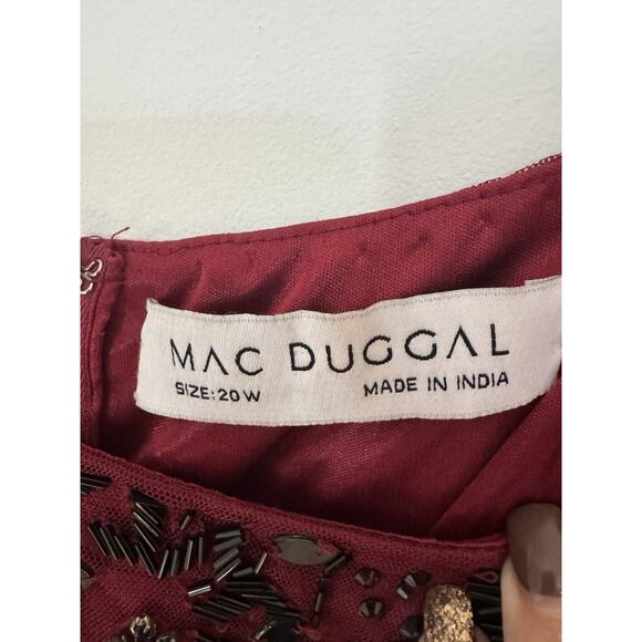 Mac Duggal Size 20 WBurgundy Puff Sleeve Beaded Fairy Cocktail MIDI Holiday $598 - Picture 8 of 8